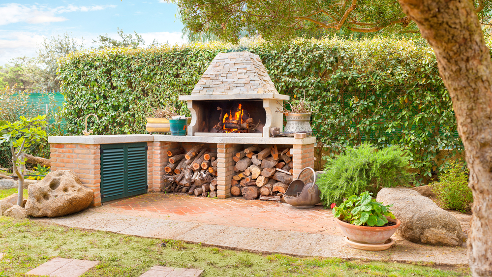 outdoor wood fireplace