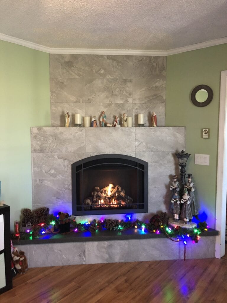 gas fireplace with christmas lights