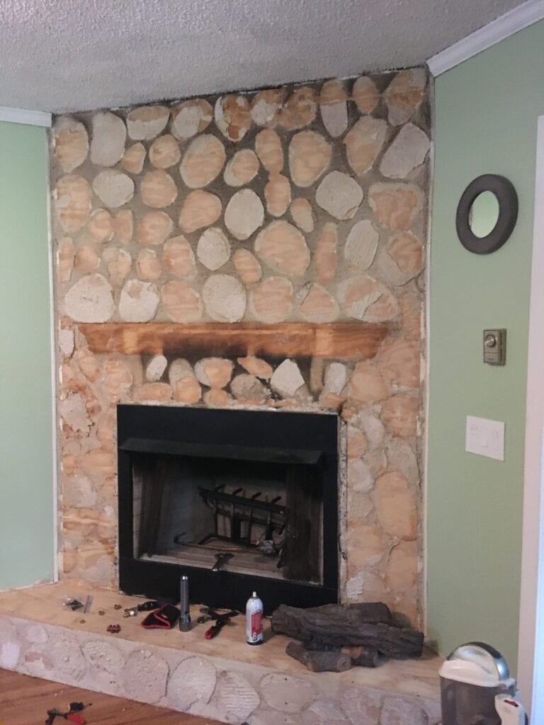 stone-look fireplace