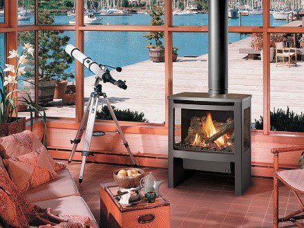 woodstove infront of large window
